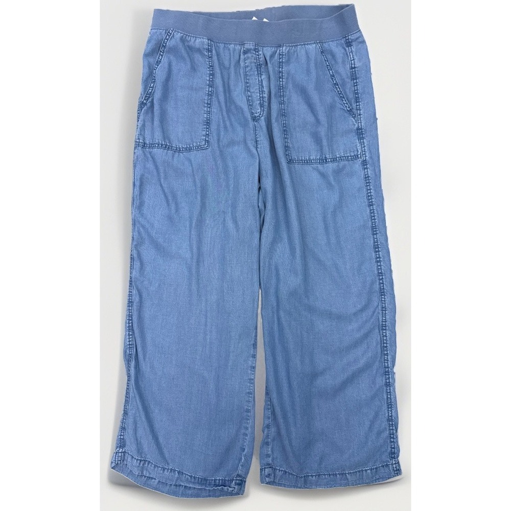 St. Johns Bay Womens XL Blue Tencel Crop Wide Leg Pants Elastic Waist Pockets